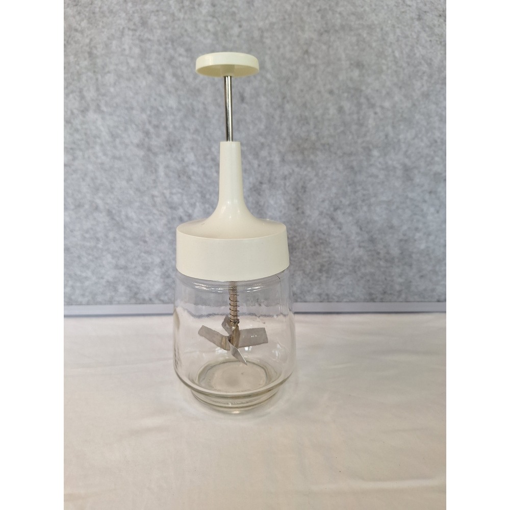 Vintage Federal Housewares Glass Nut Meat Chopper White Manual Hand Tool USA